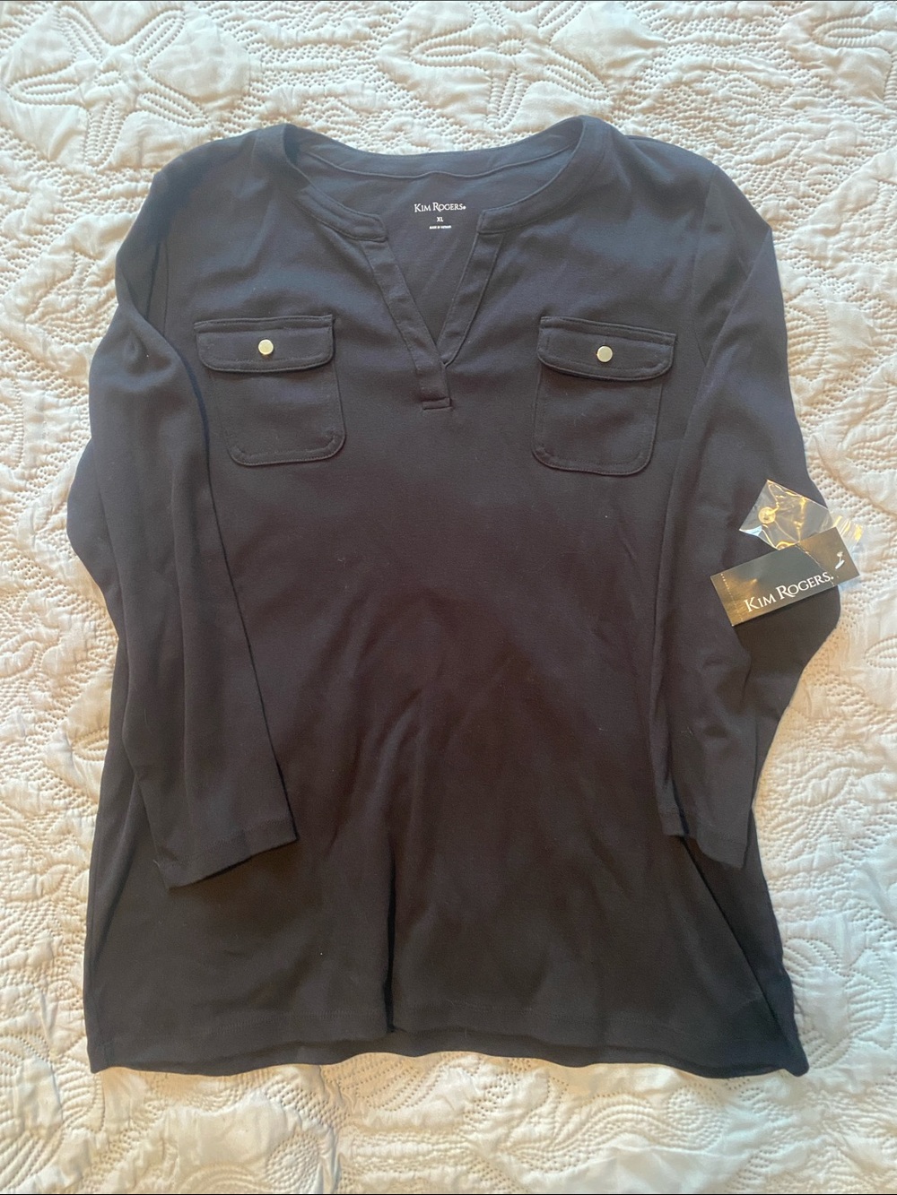 Kim Rogers Black V-Neck Pocket Tunic XL New with Tags